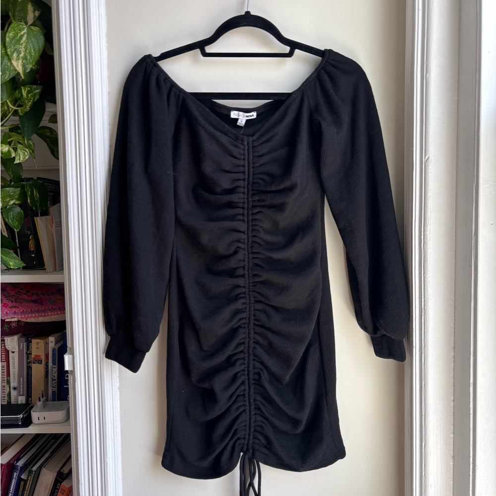 Fashion Nova Black Ruched Bodycon Dress